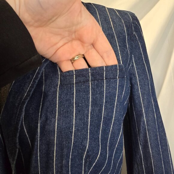 Ralph Laurel Jeans Blazer And Skirt Size 6 Blue With Pin Strips 100% Cotton - Picture 8 of 16